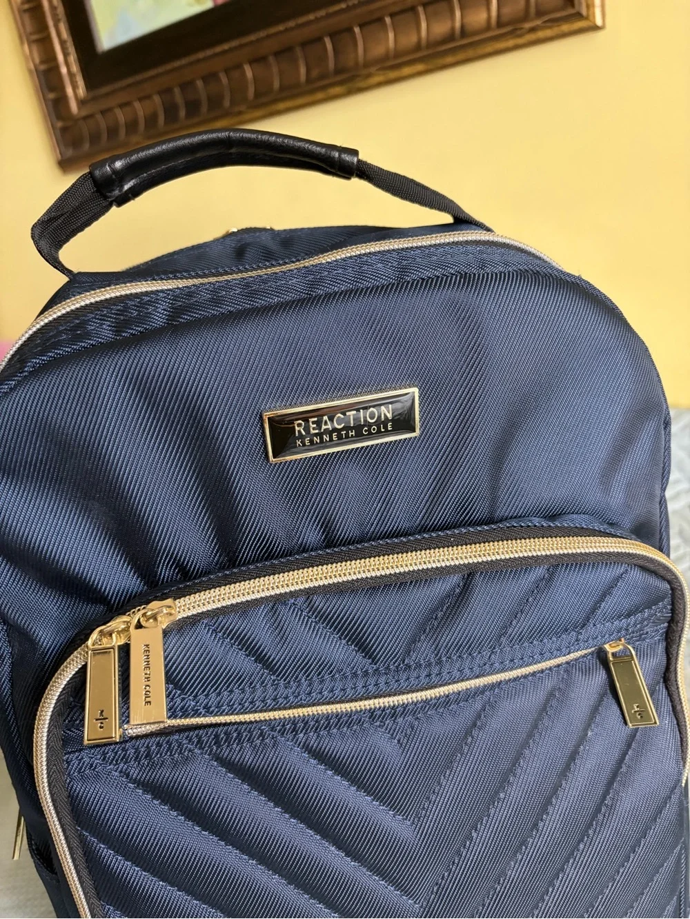 Kenneth Cole Reaction Quilted Navy Backpack with Gold Accents